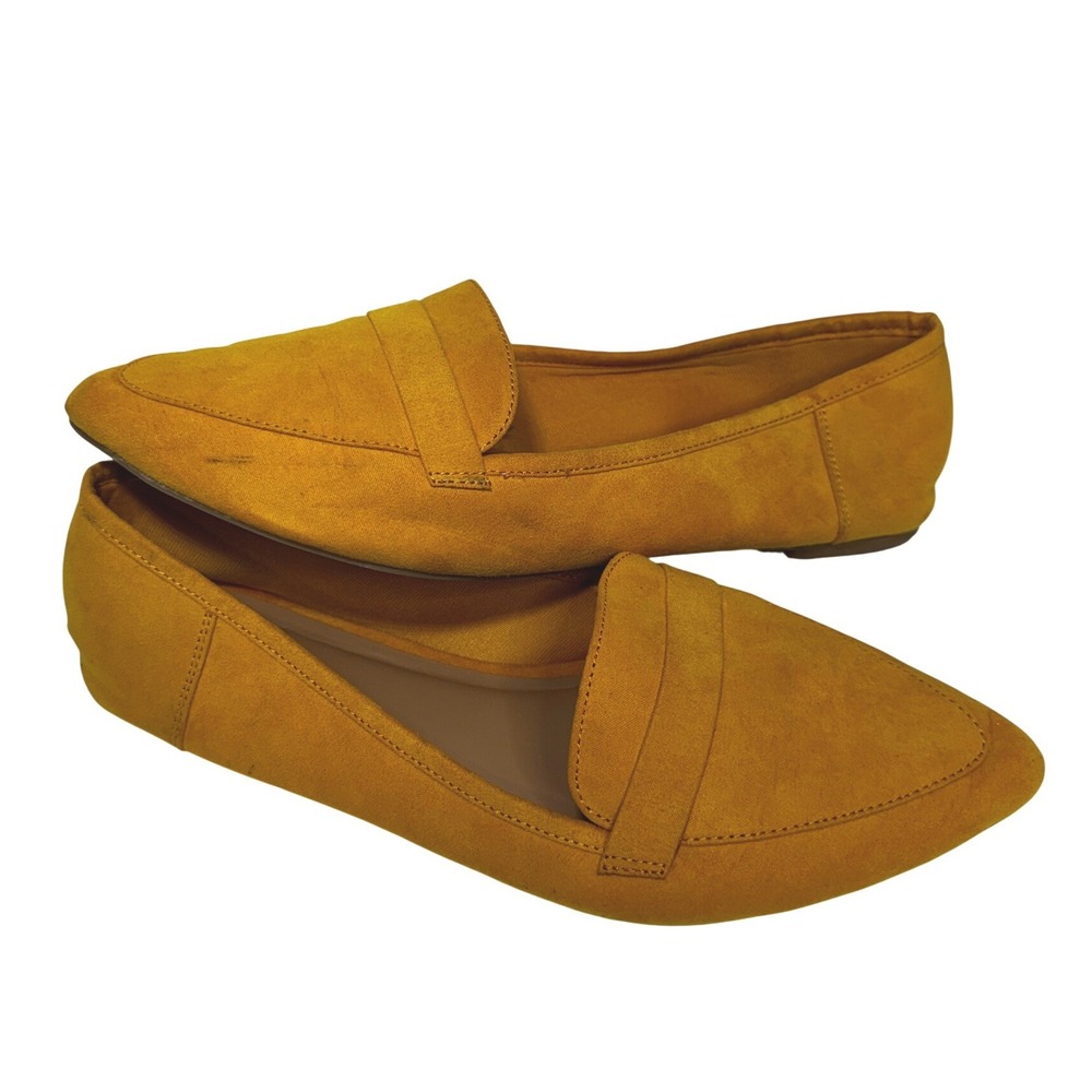 Bamboo Mustard Yellow Faux Suede Pointed Toe Penny Loafer Flats Womens Size 8